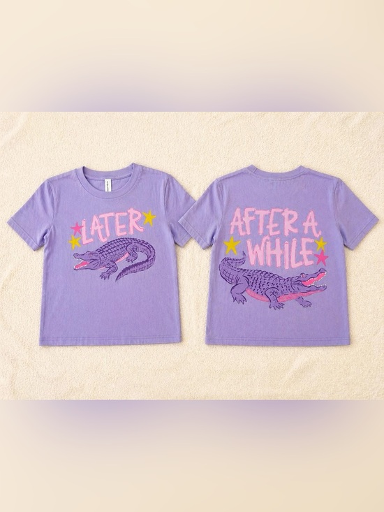 wonder nation Other - wonder nation Purple Graphic Crocodile Tee with Pink & Yellow Accents